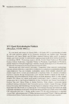 XVI Zjazd Hydrobiologów Polskich (Wrocław, 5-8 IX 1994 r.)