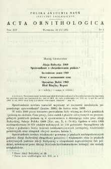 Akcja Bałtycka 1969. Sprawozdanie z obrączkowania ptak&oacute;w
