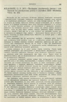 Recenzje. Atlavinite, O. P. 1975 - &Eacute;kologija doždevych červej i ich vlijanie na plodorodie počvy v Litovskoj SSR - Mokslas, Vilno, ss. 202