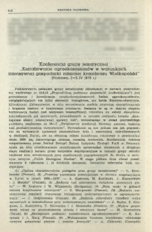 Konferencja grupy tematycznej "Kształtowanie agroekosystem&oacute;w w warunkach intensywnej gospodarki rolniczej krajobrazu Wielkopolski" : (Piotrowo, 3-5 IV 1978 r.)