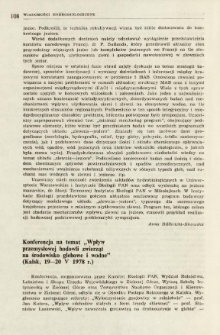Konferencja na temat "Wpływ przemysłowej hodowli zwierząt na środowisko glebowe i wodne" (Kalsk, 19-20 V 1978 r.)