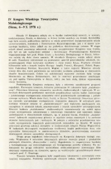 IV Kongres Włoskiego Towarzystwa Malakologicznego (Siena, 6-9 X 1978 r.)