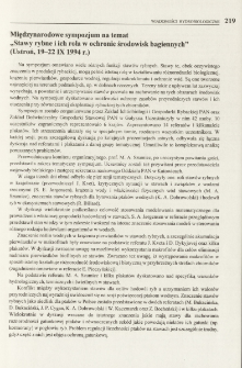 Międzynarodowe sympozjum na temat "Stawy rybne i ich rola w ochronie środowisk bagiennych" (Ustroń, 19-22 IX 1994 r.)