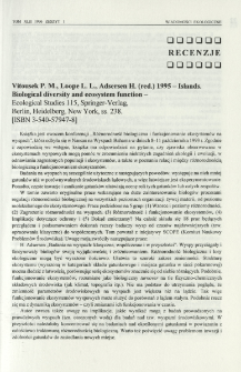 Vitousek P. M., Loope L. L., Adsersen H. (red.) 1995 - Islands. Biological diversity and ecosystem function - Ecological Studies 115, Springer-Verlag, Berlin, Heidelberg, New York, ss. 238. [ISBN 3-540-57947-8]
