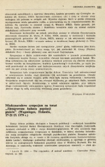 Międzynarodowe sympozjum na temat "Zintegrowane badania populacji ptaków" (Wageningen, Holandia, 17-21 IX 1979 r.)