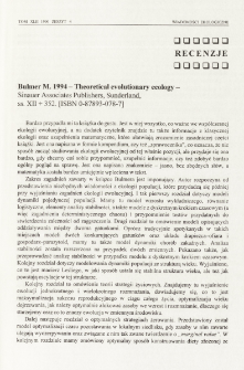 Bulmer M. 1994 - Theoretical evolutionary ecology - Sinauer Associates Publishers, Sunderland, ss. XII + 352. [ISBN 0-87893-078-7]
