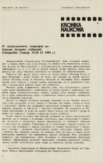IV międzynarodowe sympozjum poświęcone dynamice roślinności (Montpellier, Francja, 15-20 IX 1980 r.)