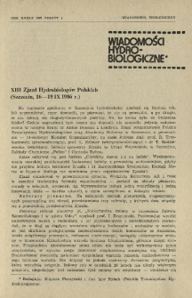 XIII Zjazd Hydrobiolog&oacute;w Polskich (Szczecin, 16-19 IX 1986 r.)