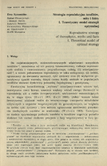 Strategia reprodukcyjna terofit&oacute;w, mity i fakty I. Teoretyczny model strategii optymalnej