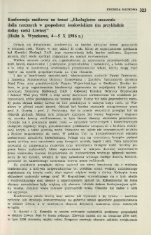 Konferencja naukowa na temat "Ekologiczne znaczenie dolin rzecznych w gospodarce środowiskiem (na przykładzie doliny rzeki Liwiec) (Halin k. Wyszkowa, 4-5 X 1986 r.)