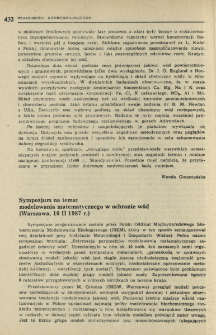 Sympozjum na temat modelowania matematycznego w ochronie wód (Warszawa, 10 II 1987 r.)