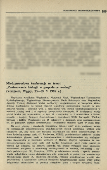 Międzynarodowa konferencja na temat "Zastosowania biologii w gospodarce wodnej" (Veszprem, Węgry, 25-29 V 1987 r.)