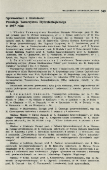Sprawozdanie z działalności Polskiego Towarzystwa Hydrobiologicznego w 1987 roku