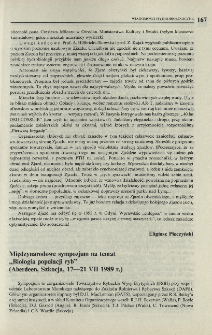 Międzynarodowe sympozjum na temat "Biologia populacji ryb" (Aberdeen, Szkocja, 17-21 VII 1989 r.)