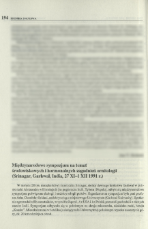 Międzynarodowe sympozjum na temat środowiskowych i hormonalnych zagadnień ornitologii (Srinagar, Garhwal, India, 27 XI - 1 XII 1991 r.)