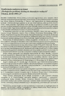 Konferencja naukowa na temat "Ekologiczne problemy drobnych zbiorników wodnych" (Olsztyn, 26 III 1993 r.)