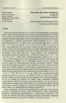 Makrofity jako filtry biologiczne w procesie oczyszczania ściek&oacute;w