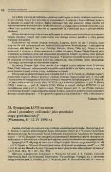 33. Sympozjum IAVS na temat "Stan i przemiany roślinności jako przedmiot mapy geobotanicznej" (Warszawa, 8-12 IV 1990 r.)