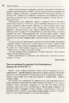 Pierwsze spotkanie Europejskiej Unii Ornitologicznej (Bolonia, 28-30 VIII 1997 r.)
