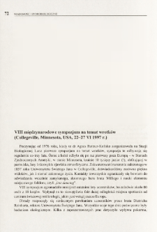 VIII międzynarodowe sympozjum na temat wrotk&oacute;w (Collegeville, Minnesota, USA, 22-27 VI 1997 r.)