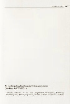 XI Og&oacute;lnopolska Konferencja Chiropterologiczna (Krak&oacute;w, 8-9 XI 1997 r.)