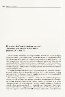 III krajowa konferencja naukowa na temat "Interakcja jonów metali w środowisku" (Kraków, 15 V 1998 r.)