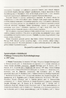 Sprawozdanie z działalności Polskiego Towarzystwa Hydrobiologicznego w 1997 roku