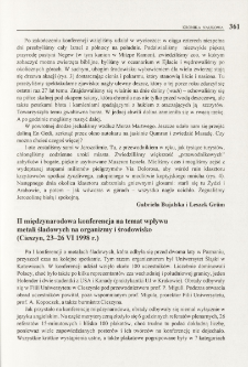II międzynarodowa konferencja na temat wpływu metali sladowych na organizmy i środowisko (Cieszyn, 23-26 VI 1998 r.)