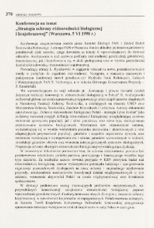 Konferencja na temat "Strategia ochrony r&oacute;żnorodności biologicznej i krajobrazowej" (Warszawa, 5 VI 1998 r.)