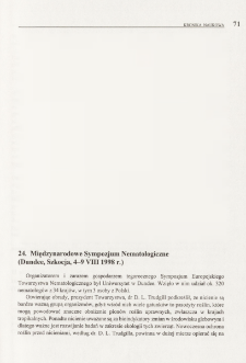 24. Międzynarodowe Sympozjum Nematologiczne (Dundee, Szkocja, 4-9 VIII 1998 r.)