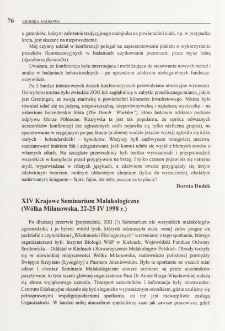 XIV Krajowe Seminarium Malakologiczne (Wólka Milanowska, 22-25 IV 1998 r.)