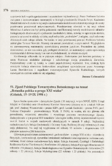 51. Zjazd Polskiego Towarzystwa Botanicznego na temat "Botanika polska u progu XXI wieku" (Gdańsk, 15-19 IX 1998 r.)