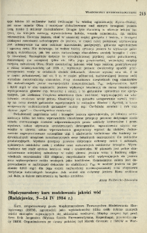 Międzynarodowy kurs modelowania jakości w&oacute;d (Radziejowice, 9-14 IV 1984 r.)