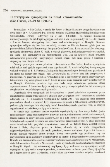 II brazylijskie sympozjum na temat Chironomidae (S&atilde;o Carlos, 27-29 XI 1996 r.)