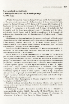 Sprawozdanie z działalności Polskiego Towarzystwa Hydrobiologicznego w 1996 roku