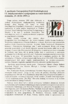 2. spotkanie Europejskiej Unii Ornitologicznej i 3. międzynarodowe sympozjum na temat dzierzb (Gdańsk, 15-18 IX 1999 r.)