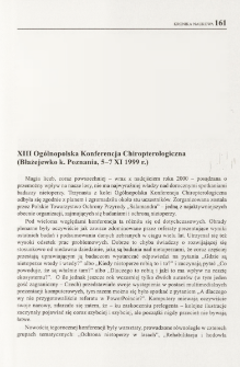 XIII Ogólnopolska Konferencja Chiropterologiczna (Błażejewko k. Poznania, 5-7 XI 1999 r.)