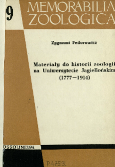 Materiały do historii zoologii na Uniwersytecie Jagiellońskim (1777-1914)
