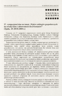 27. sympozjum leśne na temat "Wpływ zabiegów gospodarczych na owady leśne i zdrowotność drzewostanów" (Spała, 25-28 IX 2000 r.)