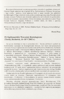 IX Og&oacute;lnopolskie Warsztaty Bentologiczne (Toruń, Bachotek, 16-18 V 2002 r.)