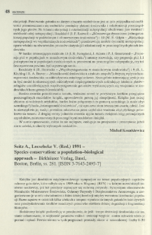 Seitz A., Loeschcke V. (Red.) 1991 - Species conservation: a population-biological approach - Birkhauser Verlag, Basel, Boston, Berlin, ss. 281. [ISBN 3-7643-2493-7]