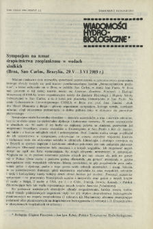 Sympozjum na temat drapieżnictwa zooplanktonu w wodach słodkich (Broa, Sao Carlos, Brazylia, 29 V - 3 VI 1989 r.)
