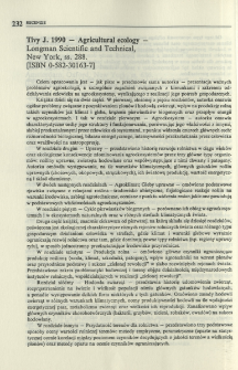 Tivy J. 1990 - Agricultural ecology - Longman Scientific and Technical, New York, ss. 288. [ISBN 0-582-30163-7]