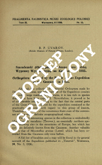 Szarańczaki (Orthoptera) zebrane przez Polską Wyprawę Wysokog&oacute;rską na Kaukaz w r. 1935 = Orthoptera collected by the Polish Alpine Expedition to the Caucasus in 1935