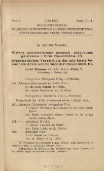 Wykaz systematyczny znanych dotychczas gatunk&oacute;w i form Clausiliid&oacute;w. 3