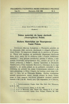 Dalsze materiały do fauny sieciarek (Neuroptera) Polski = Weitere Materialien zur Neuropteren-Fauna Polens