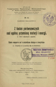 Z badań por&oacute;wnawczych nad og&oacute;lną przemianą materji i energji. (1, Gł&oacute;d i odżywianie u pijawek
