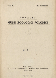 Annales Musei Zoologici Polonici ; t. 9 - Spis treści