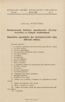 R&eacute;partition quantitative des Enchytraeidae dans diff&eacute;rents milieux