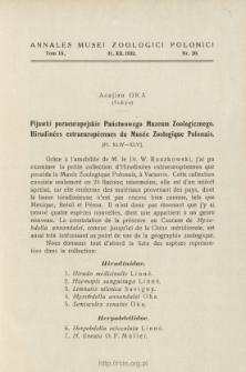 Hirudin&eacute;es extraeurop&eacute;ennes du Mus&eacute;e Zoologique Polonais